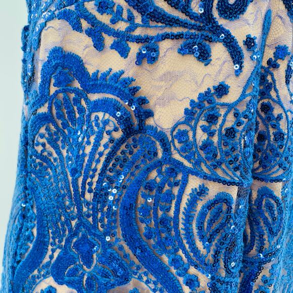 Free People Navy Blue Sequin Lace Nude Strappy Cocktail Fancy Slip Dress 4 NWT - Picture 13 of 14